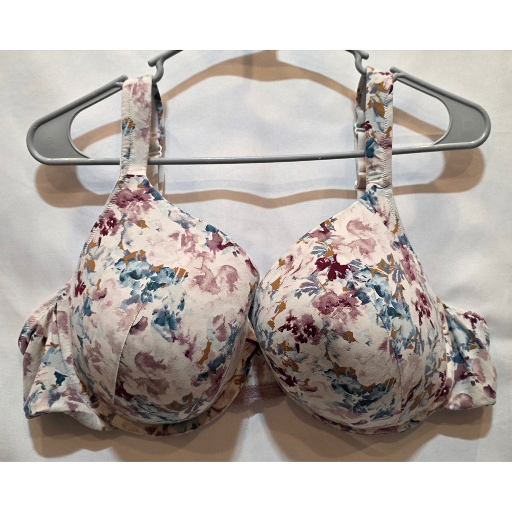 Cacique Lightly Lined Full Coverage Bra 44C Floral Watercolor Underwire Purple